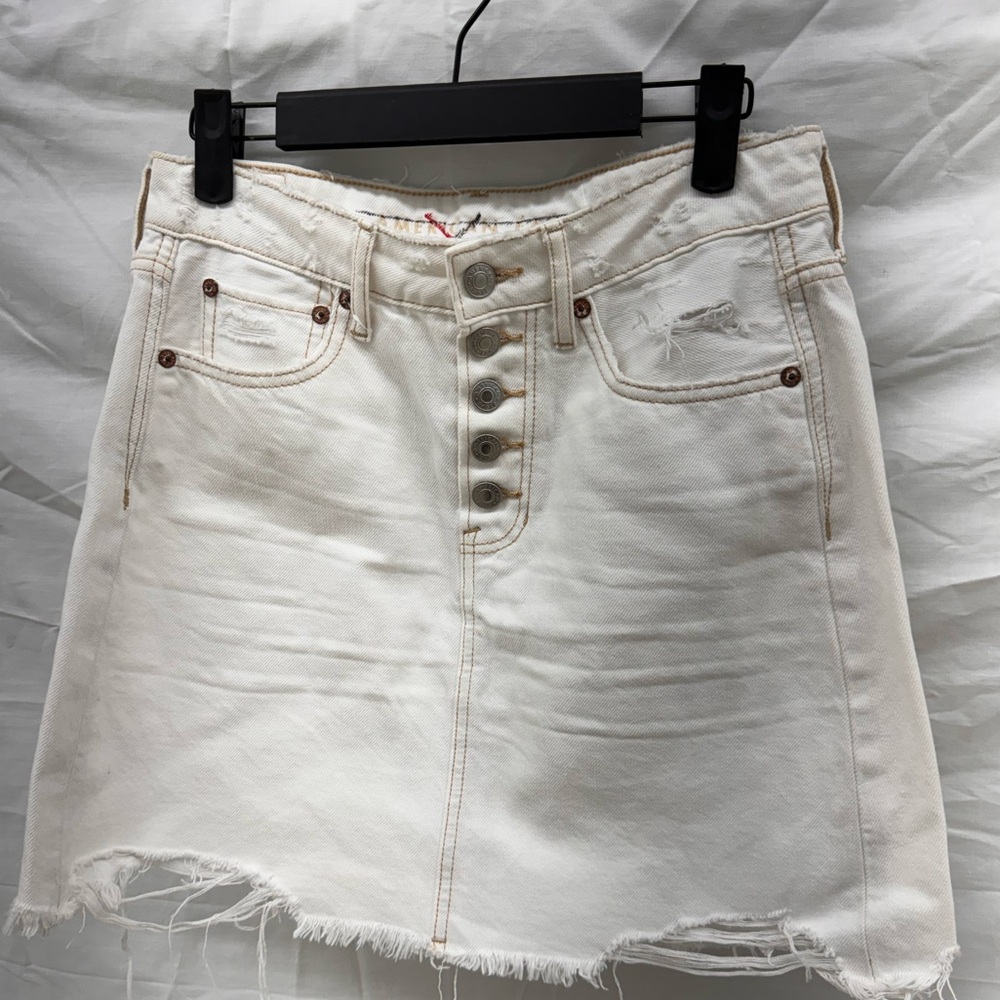 American Eagle Outfitters Super Hi-Rise Festival Mini White Distressed Skirt